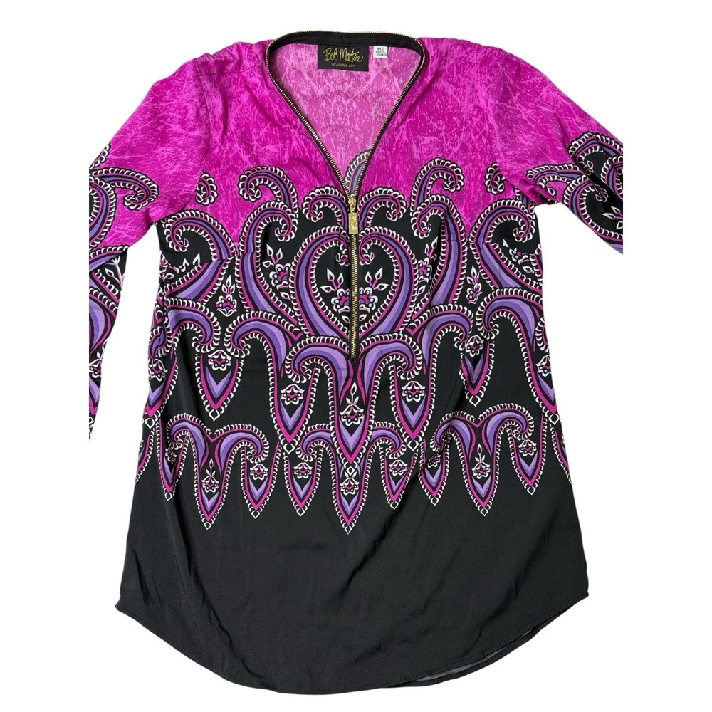 Bob Mackie Multicolored Women's Long Sleeve XXS Shirt - Unique Gold Zip Front